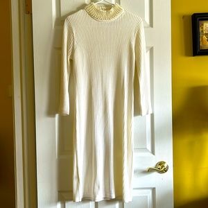 Sweater dress with pearl neckline